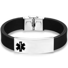 ***COI Titanium Medical Alert Rubber Bracelet With Steel Clasp(Length: 8.27 inches) -00154A