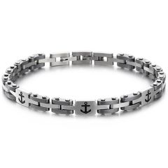 ***COI Titanium Black Silver Anchor Bracelet With Steel Clasp(Length: 8.66 inches) -00167A