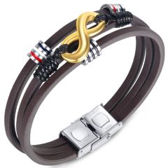 ***COI Titanium Black Gold Tone Red Infinity Genuine Leather Bracelet With Steel Clasp(Length: 8.27 inches)-00205A