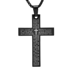 ***COI Titanium Black/Gold Tone/Silver Cross Prayer Pendant-00226A