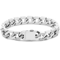 ***COI Titanium Gold Tone/Silver Cubic Zirconia Bracelet With Steel Clasp(Length: 8.46 inches)-00239A