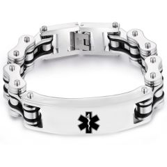 ***COI Titanium Black Silver Medical Alert Bracelet With Steel Clasp(Length: 8.85 inches)-00248A