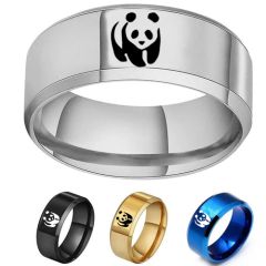 ***COI Titanium Black/Silver/Gold Tone/Blue Panda Beveled Edges Ring-00414A