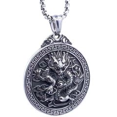 **COI Titanium Black Silver Dragon Tag Pendant-9766