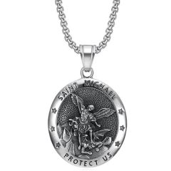 **COI Titanium Black Silver Saint Michael Protect Us Pendant-9782