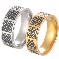 **COI Titanium Black Gold Tone/Silver Celtic Pipe Cut Flat Ring-9787