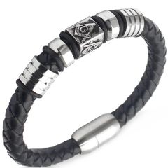 **COI Titanium Masonic Freemason Genuine Leather Bracelet With Steel Clasp(Length: 8.27 inches)-9798