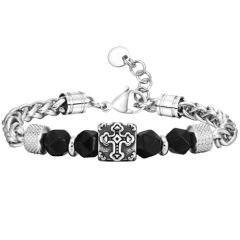 **COI Titanium Black Onyx Cross Bracelet With Steel Clasp(Length: 8.27 inches)-9808