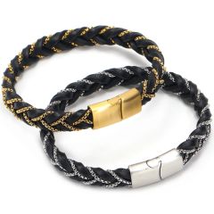 **COI Titanium Gold Tone/Silver Black Rubber Bracelet With Steel Clasp(Length: 7.87 inches)-9809