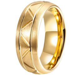 **COI Gold Tone Tungsten Carbide Diagonal Grooves Ring-9819