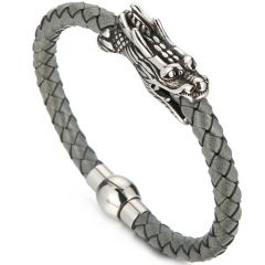 **COI Titanium Black Silver Dragon Genuine Leather Bracelet With Steel Clasp(Length: 8.66 inches)-9826