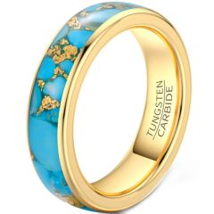**COI Gold Tone Tungsten Carbide Turquoise & Gold Foil Dome Court Ring-9841