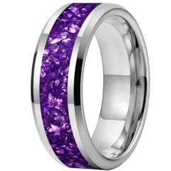 **COI Tungsten Carbide Black/Rose/Gold Tone/Silver Amethyst Meteorite Beveled Edges Ring-9843