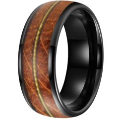 **COI Tungsten Carbide Black/Gold Tone/Rose/Silver Wire Rope Ring With Wood-9846