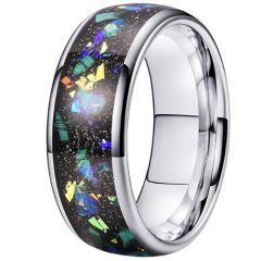 **COI Tungsten Carbide Meteorite & Crushed Opal Dome Court Ring-9858