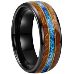 **COI Tungsten Carbide Black/Gold Tone/Silver Wire Ring With Crushed Opal & Wood-9865