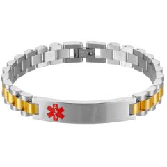 **COI Titanium Gold Tone Silver Medical Alert Bracelet With Steel Clasp(Length: 8.27 inches)-9868