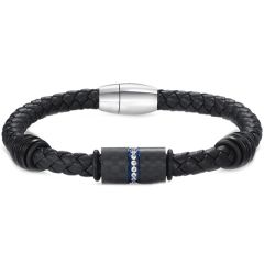 **COI Titanium Black Blue Carbon Fiber Genuine Leather Bracelet With Steel Clasp(Length: 8.46 inches)-9877