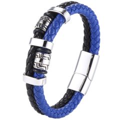 **COI Titanium Black Blue/Black Red/Blue Genuine Leather Bracelet With Steel Clasp(Length: 8.66 inches)-9885