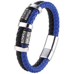 **COI Titanium Black Silver Viking Celtic Black Blue/Black Red Genuine Leather Bracelet With Steel Clasp(Length: 8.66 inches)-9886