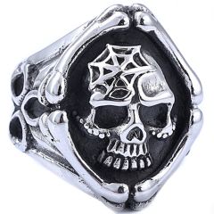 **COI Titanium Black Silver Skull Ring-9904