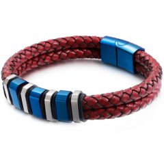 **COI Titanium Blue Silver/Silver Genuine Leather Bracelet With Steel Clasp(Length: 8.27 inches)-9920