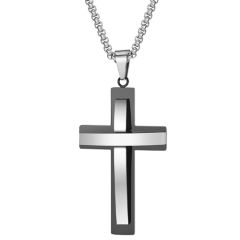 **COI Titanium Black Silver Cross Pendant-9958